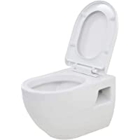 vidaXL Inodoro de Montaje en Pared de Cerámica Blanco Baño Casa Hogar Aseo WC